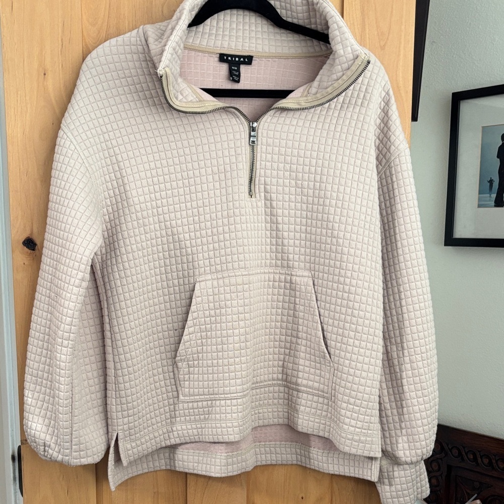 Tribal Beige Quilted Zip Pullover